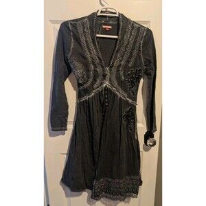 Joe Browns Velvet Whimsigoth Dress US 8 Black Goth Textured Layered Embroidery